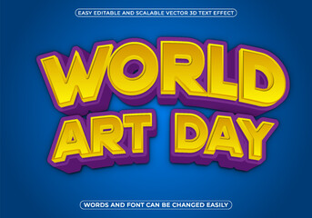Naklejka na ściany i meble World Art Day 3d text effect is fully editable
