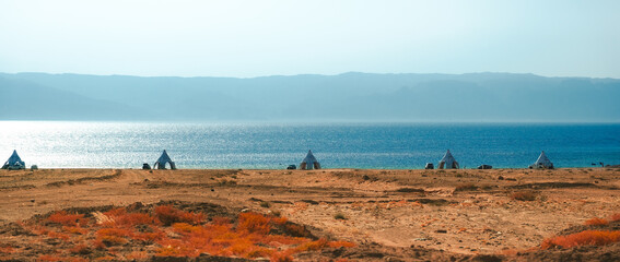 Resthouses in a beach in Tabuk, Saudi Arabia © spcXmky