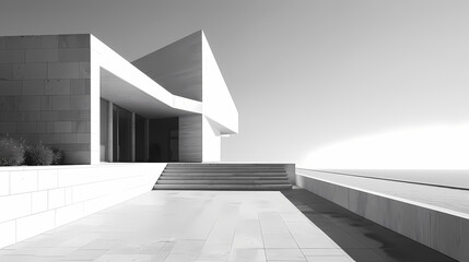 Modern Architectural Structure Under Clear Sky Black and White