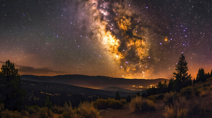 Majestic Milky Way Over Mountainous Landscape at Night