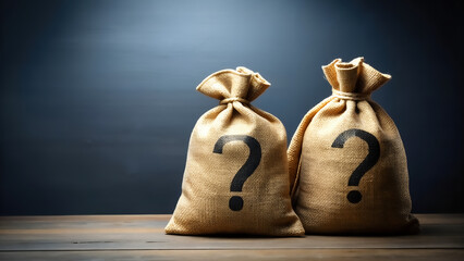 two money bags with question mark secret investment concept