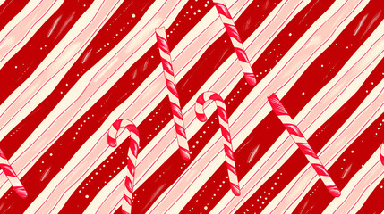 Colorful paper straws with copy space Your text, Vintage Style Painted Red and White Candy Canes in a Tossed Multidirectional Seamless Repeat Pattern on a Soft Pink Background

