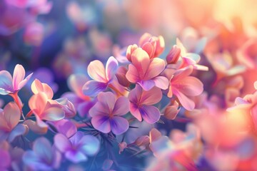 Background of colorful blossoming flowers with gentle petals and pleasant aroma growing in garden. Generative AI