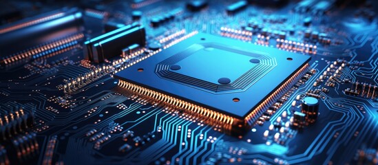 The concept of computing power technology and performance is exemplified by a highly capable CPU or microchip held by an AI or robot, with binary code.