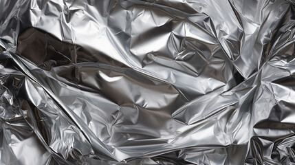Aluminum foil texture background. Silver crumpled sheet of paper.