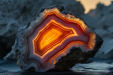 Backlighting enhances the color and detail in this agate slice - obrazy, fototapety, plakaty