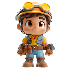 A 3D animated cartoon render of a tough worker wearing a helmet and wristband.
