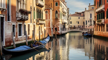 Panoramic view of Venice canal and gondola, Italy