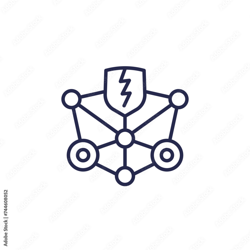 Poster blockchain security vulnerabilities line icon on white