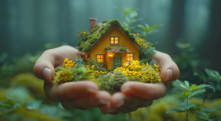 A green-thumbed individual lovingly cradles a miniature home, their connection to nature and passion for building on full display in the outdoor setting
