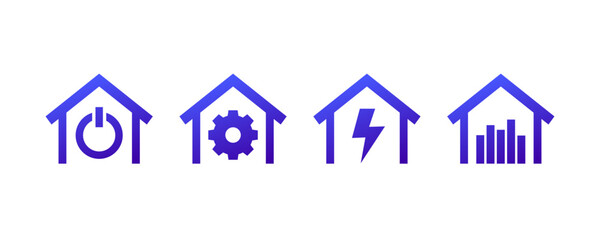 Smart home icons with a house on white