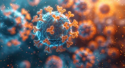 A mesmerizing explosion of vibrant colors and intricate fractal patterns, this close-up of a virus captures the beauty and danger of these microscopic entities