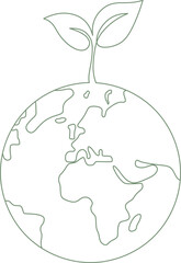 Earth globe line art style vector Illustration. Earth day. Environment Day. World map in simple linear style. doodle vector illustration.