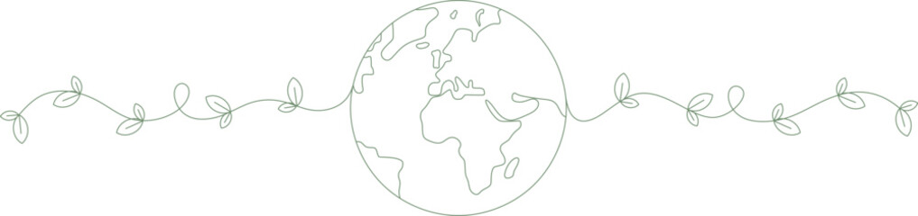 Earth day line art illustration. Earth globe line art style vector Illustration. Environment Day. World map in simple linear style. doodle vector illustration.