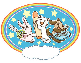 動物たちの工作。
子どものお道具箱用に描いたイラスト。
文字なし版。