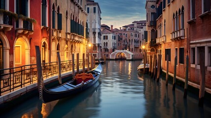 Fototapeta na wymiar Venice, Italy. Panoramic view of the Grand Canal at sunset.