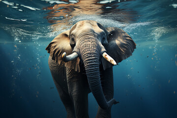 Swimming African Elephant Underwater. Big elephant