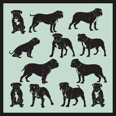 American Bulldogs Silhouettes set, set of dogs