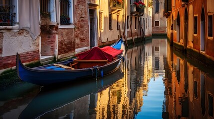 Fototapeta na wymiar Panoramic view of Venice canal with gondolas. Italy