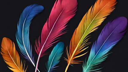 Color Burst: Brilliant Feathers Set Against a Dramatic Black Canvas