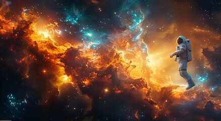 A vibrant burst of cosmic hues radiates from a breathtaking nebula, a captivating glimpse into the vast beauty of nature in the depths of outer space - obrazy, fototapety, plakaty