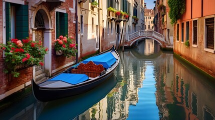 Panoramic view of the canal with gondolas in Venice, Italy - obrazy, fototapety, plakaty