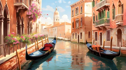 Foto auf Acrylglas Panoramic view of Venice canal with gondolas, Italy © I
