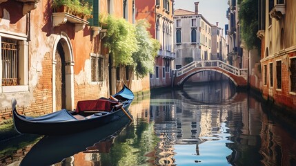 Panoramic view of the canal with gondola in Venice, Italy - obrazy, fototapety, plakaty
