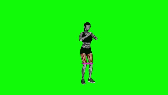 3D illustration of a female doing the Resistance Band Squat Jump Fitness Exercise