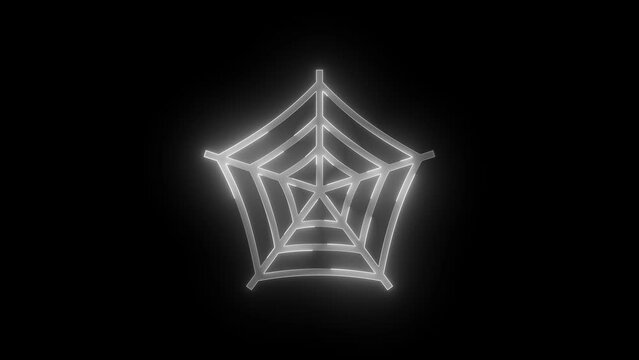 Spider web icon glowing neon white color animation black background