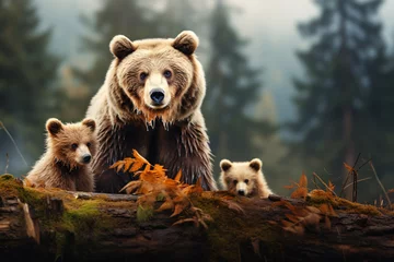 Fototapeten Teddy bear and bear cubs in the forest. Brown bear © wendi