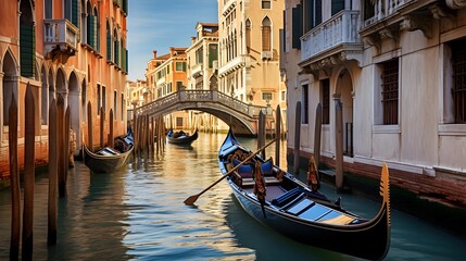 Gondola in Venice, Italy. Panoramic view. - obrazy, fototapety, plakaty