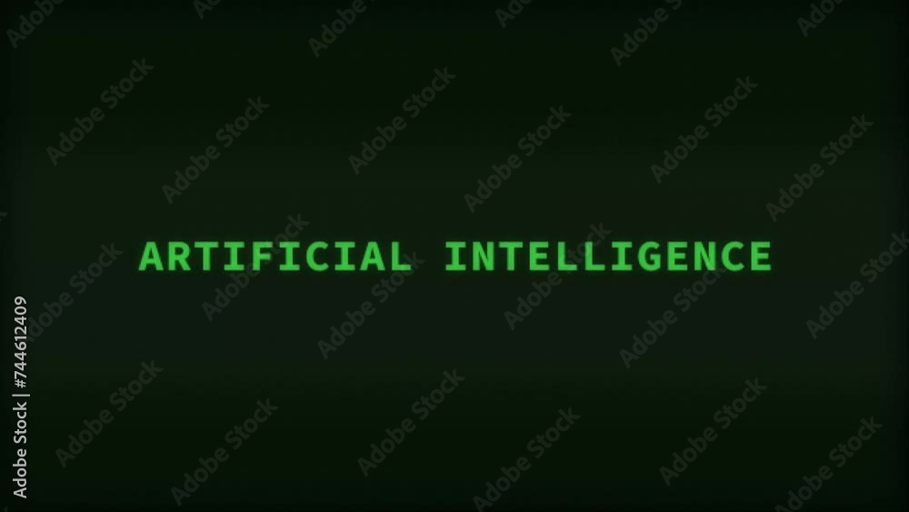Poster retro artificial intelligence video typing on computer screen, ai concept