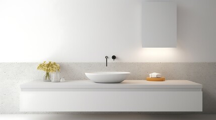 Terrazzo counter with white sink Minimalist interior design of modern bathroom