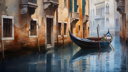 Gondola on the Grand Canal in Venice, Italy. Digital painting.