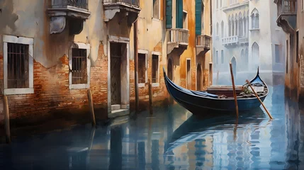 Foto auf Glas Gondola on the Grand Canal in Venice, Italy. Digital painting. © I