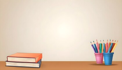 colorful books and pencils with plain background, educational background 