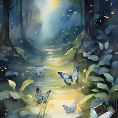 Watercolor butterfly illustration, generative ai