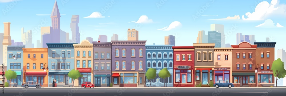 Wall mural Fantasy City Landscape Cartoon style Background Panorama Concept Drawing image HD Print 15232x5120 pixels. Neo Game Art V9 23