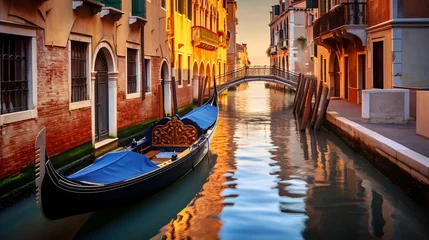 Foto auf Glas Panoramic view of Venice canal with gondola, Italy © I