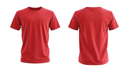 3d red t-shirt front and back side, for mockup, transparent PNG. T-shirt on white background.