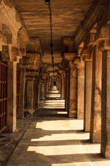 Temple hallway in Peruvudaiyar Temple or Brihadisvara Temple, Thanjavur, Tamil Nadu, India