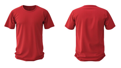 3d red t-shirt front and back side, for mockup, transparent PNG. T-shirt on white background.