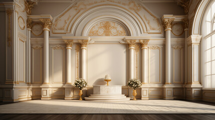 Classic empty background with a podium presentation, evoking a sense of tradition and formality
