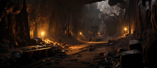 Backlit deserted coal mine.