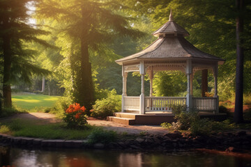 Obraz premium Escape into serenity with this enchanting gazebo nestled amidst lush greenery