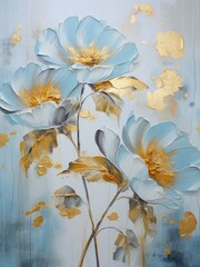 Blue and Yellow Flowers on White Background. Printable Wall Art.
