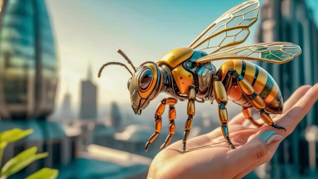 robot bee close-up. ecology and environmental protection concept