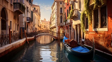 Fototapeta na wymiar Venice, Italy. Panoramic view of a canal in Venice.