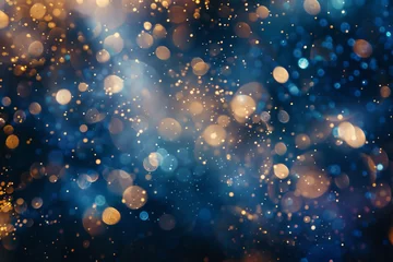 Fototapeten Abstract Bokeh Background: Fireworks in Blue and Gold, for Holiday, Christmas and festivals © Jian